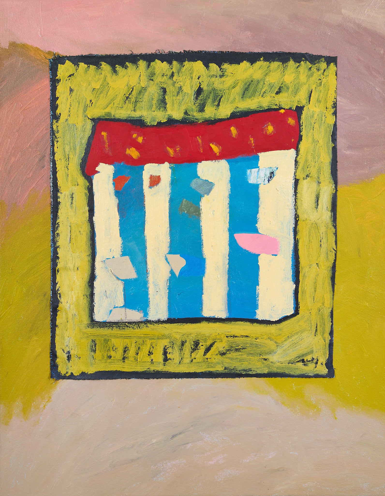 Abstract painting with a colorful frame and multicolored background