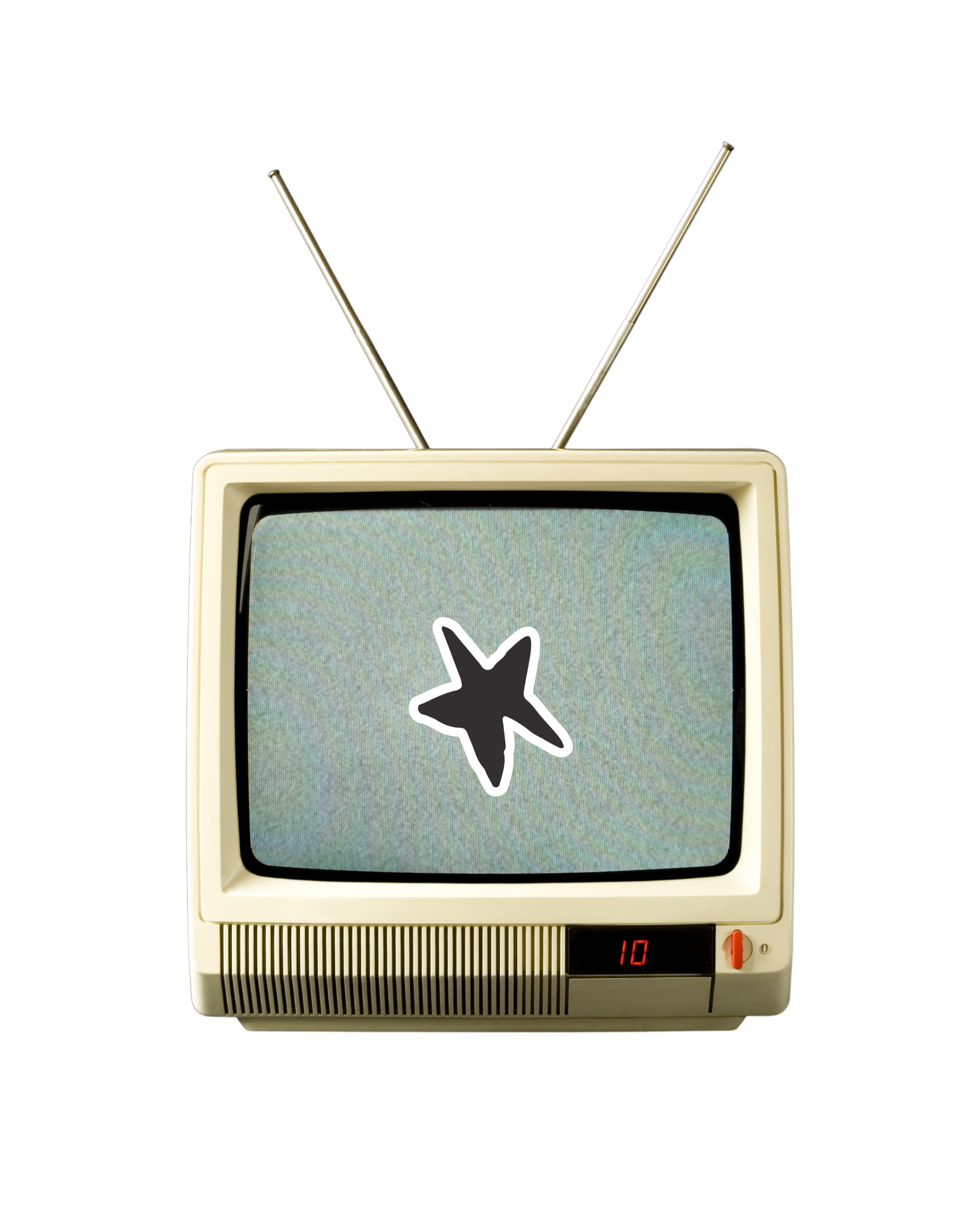 Vintage television set with a star symbol on the screen against a white background