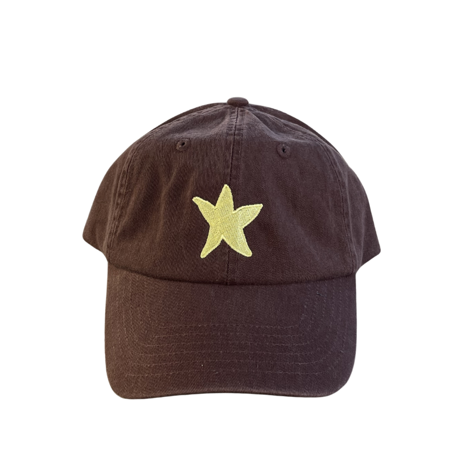 Brown cap with a yellow star on a white background