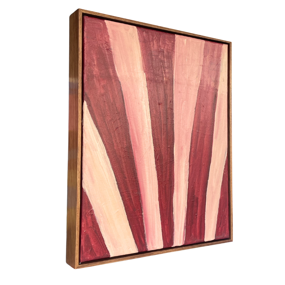 Wooden wall art with vertical striped pattern on a white background