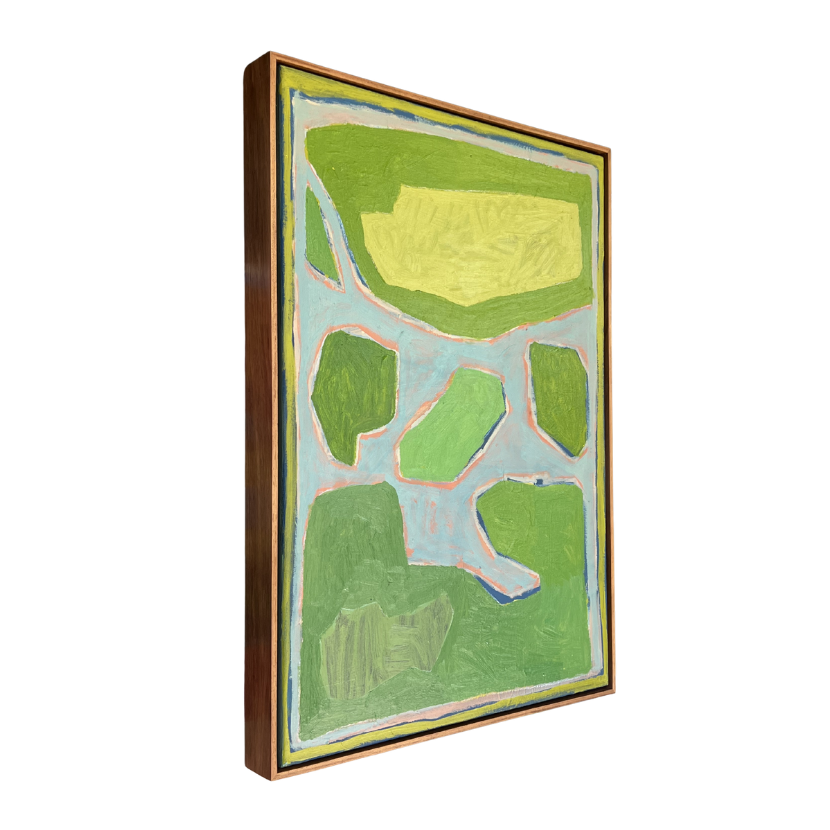 Left view of The Lookout by Marley Alvarez — framed original Australian painting, 52.4 x 72.4 cm, from the solo exhibition I Can't Hear You, 2025.
