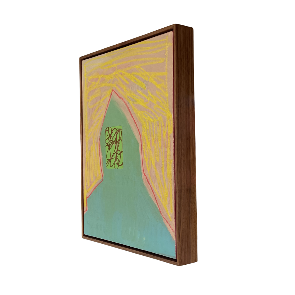 Framed abstract artwork with geometric design on a white background