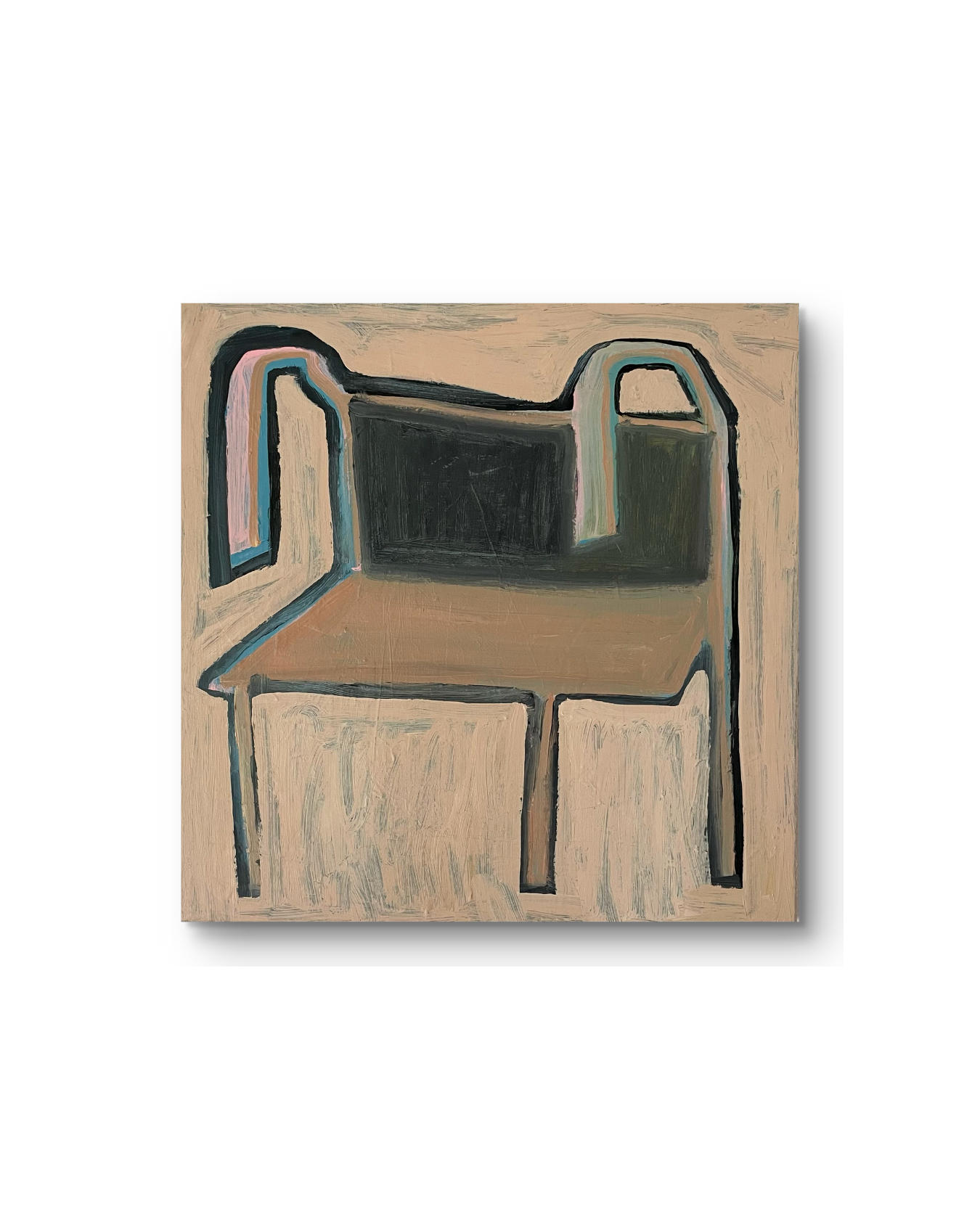 Have A Seat painting by Marley Alvarez. Abstract painting of a chair on a beige background