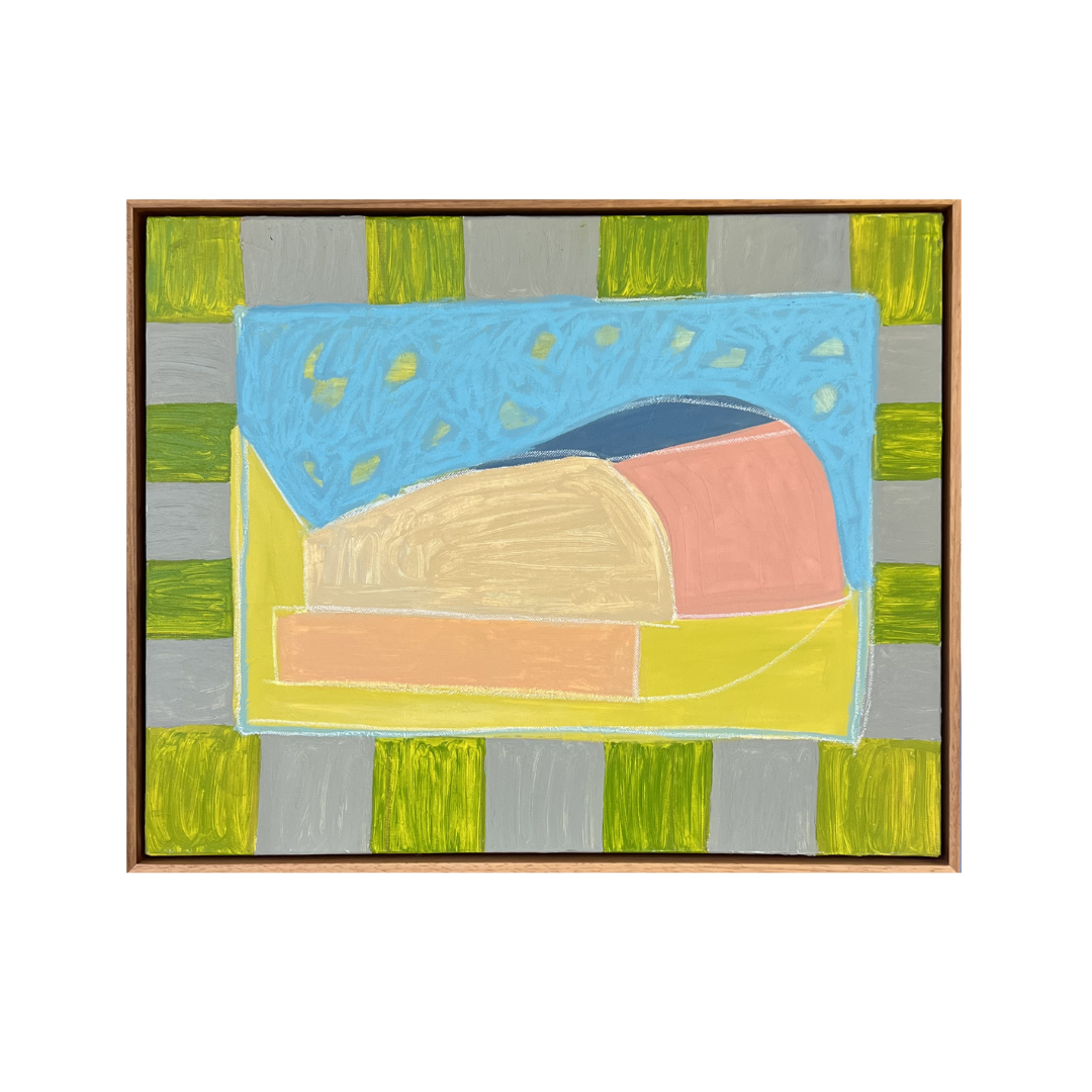 My Sweetheart's Home — original acrylic and oil pastel painting by Marley Alvarez, framed in Tasmanian Blackwood. From the 2025 solo exhibition I Can't Hear You.