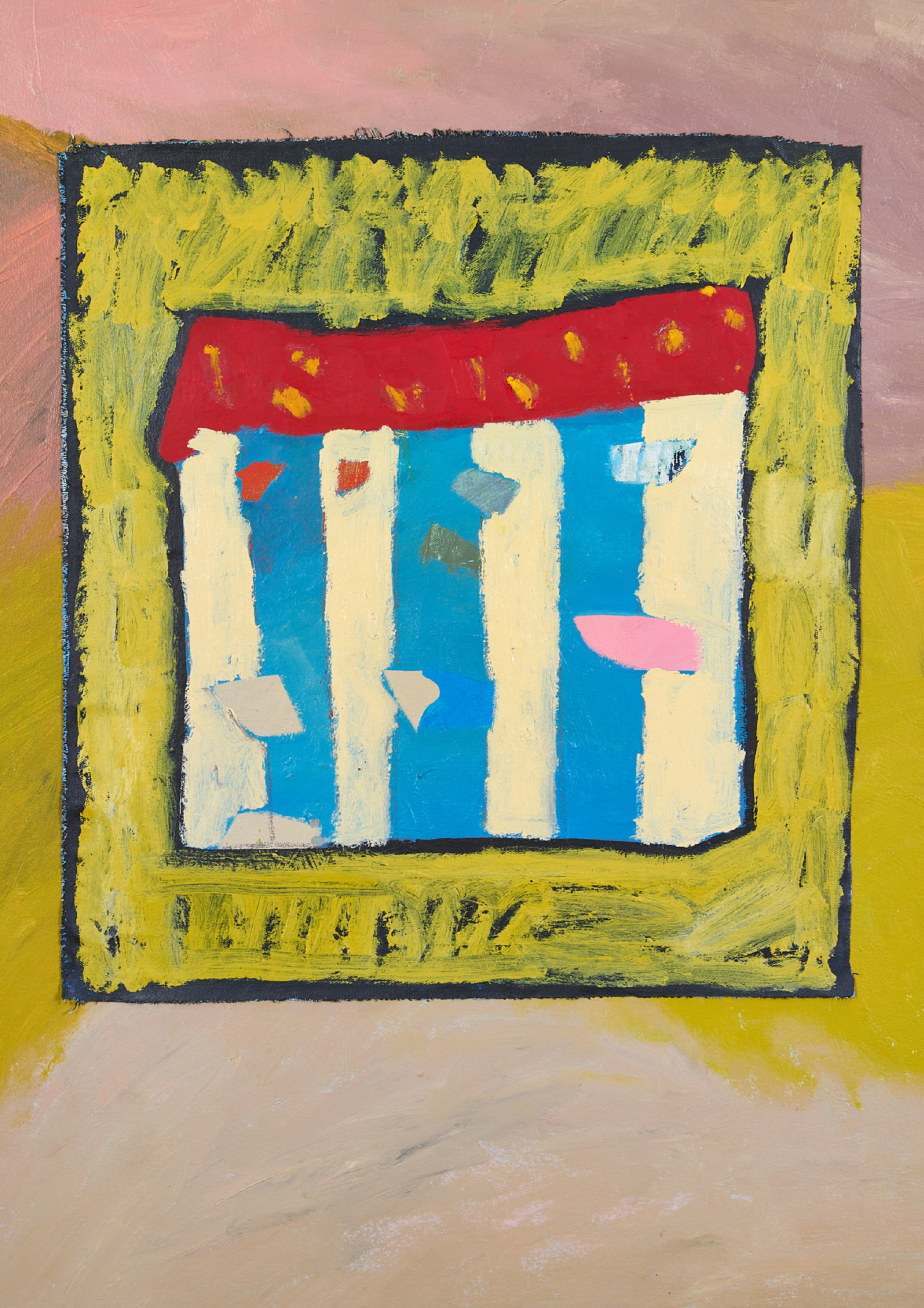 Abstract painting with colorful geometric shapes on a textured background