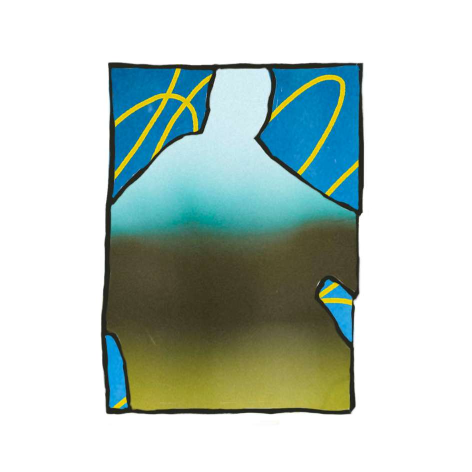 Colorful abstract art piece with blue, yellow, and green on a white background. Shadow Man sticker by Marley Alvarez