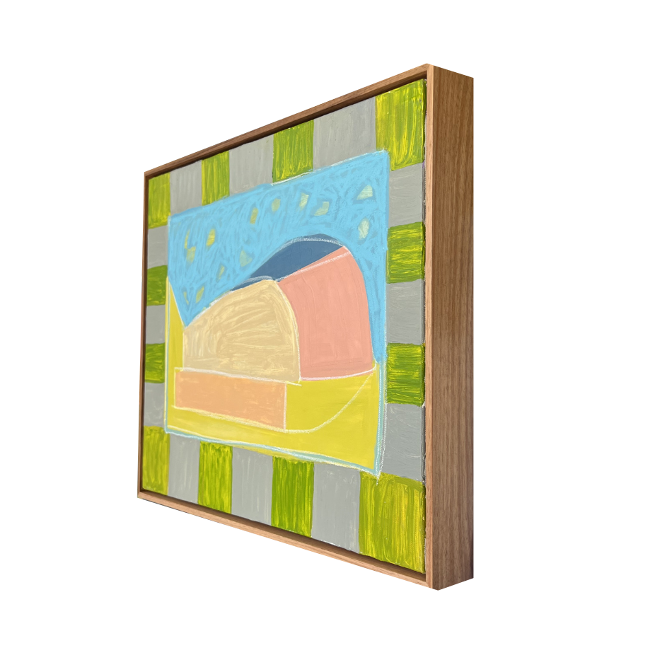 Side profile of My Sweetheart's Home by Australian artist Marley Alvarez — abstract landscape painting, 43 x 53 cm, Tasmanian Blackwood floating frame.