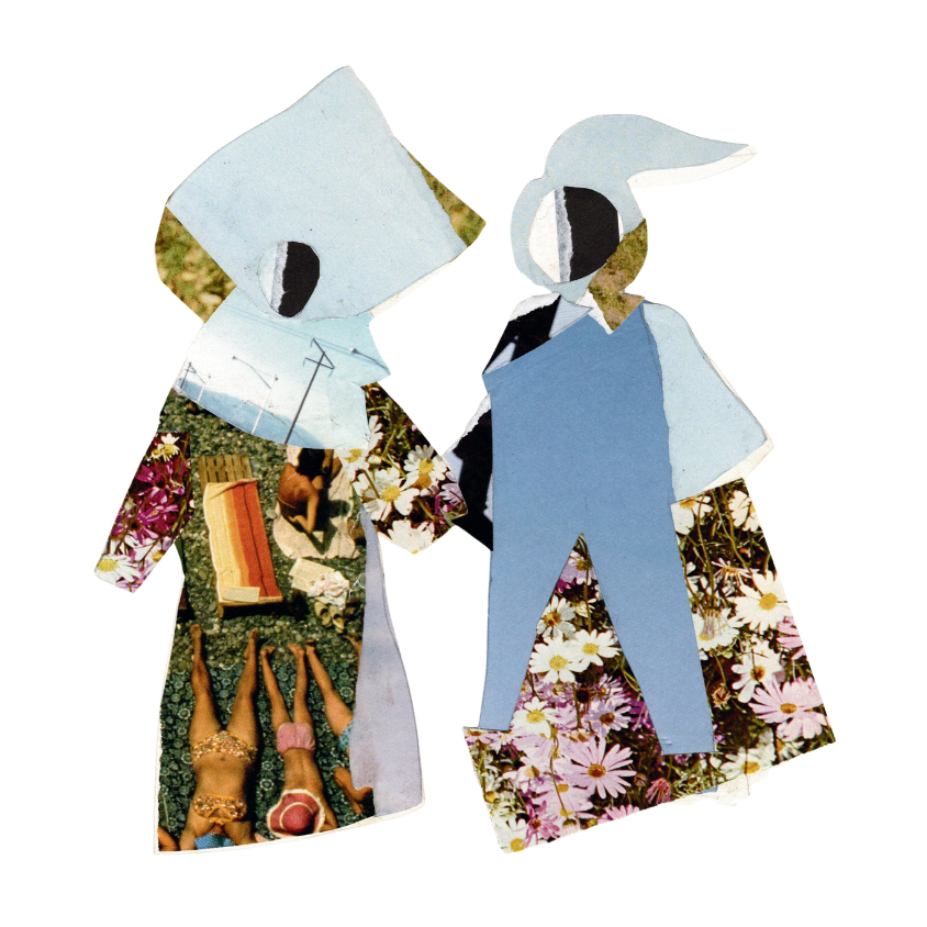 Two paper cutout figures of people with floral patterns on a white background. Sweet Romance sticker by Marley Alvarez. Australian & Latina artist
